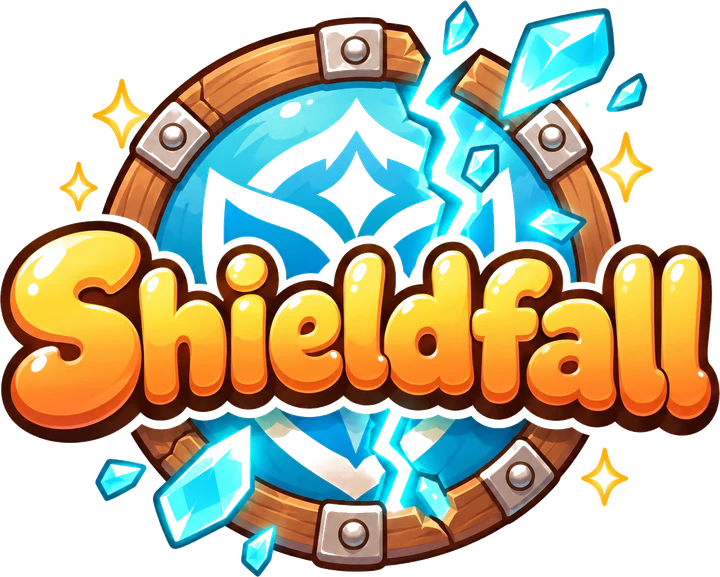 โลโก้ Shieldfall — โล่ไม้กลมกำลังแตก